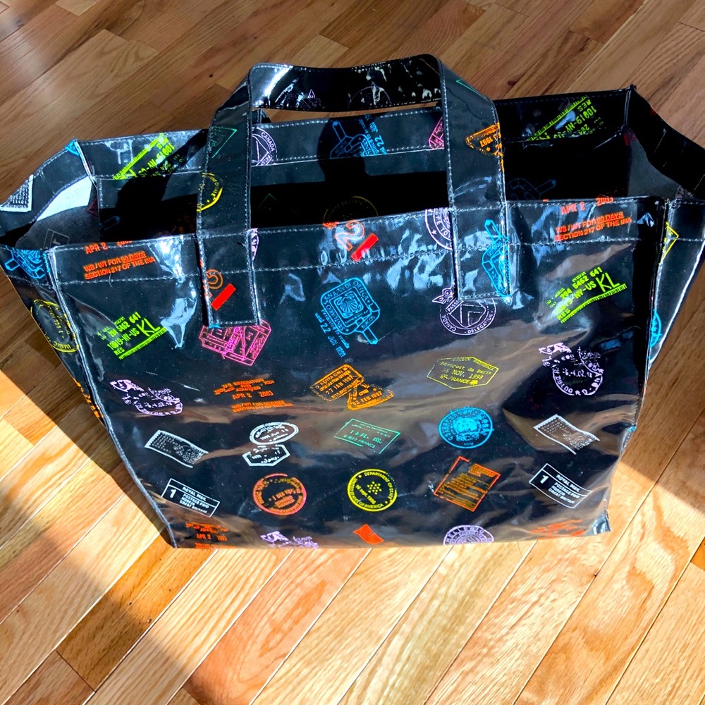Stamp patterned vinyl tote